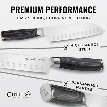 Cutluxe Santoku Knife – Ultra Sharp 7 Inch Vegetable Japanese Knife for Chopping, High Carbon Stainless Steel Blade, Full Tang Pakkawood Handle – Shinobi Series