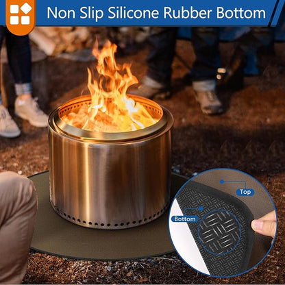 Anze Round Under Grill Mat for Outdoor Grill, 39 Inch Anti-Slip BBQ Floor Mats, Easy to Clean Reusable Fireproof Grill Pad, Oil-Proof Waterproof Protector for Deck Fireplace Pit Mat Brown