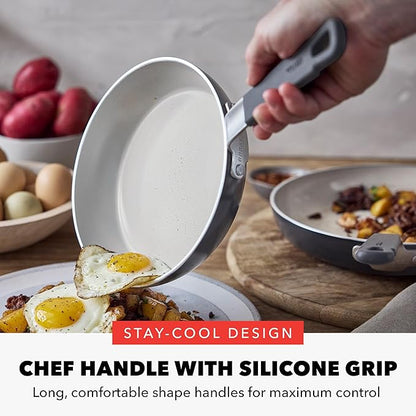 GreenPan x Bobby Flay 2 Piece- 8” and 10” Nonstick Frying Pan Skillet Set, PFAS-Free Diamond Ceramic, Induction Suitable, Stay-Cool Silicone Handle, Easy Clean Dishwasher & Oven Safe, Graphite