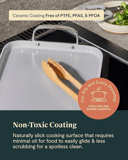 Caraway Double Burner Griddle - 19x12” Griddle Pan - Non-Stick Ceramic Coated - Non Toxic, PTFE & PFOA Free - Oven Safe & Compatible with All Stovetops - White