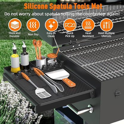 Silicone Grill Mat Compatible with Blackstone, Silicone Griddle Tools with Drip Pad, Spatula Mat for Outdoor Grill Kitchen Counter (Black)