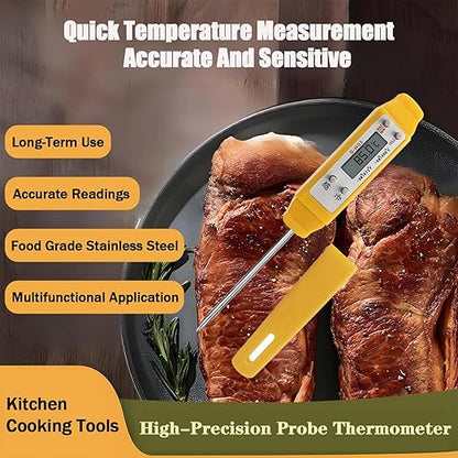 Meat Thermometer - Digital Food Thermometer for Cooking Kitchen - Automatic Calibration Pen Style Electronic Pocket Thermometer for Water Temperature, Barbecue (Yellow)