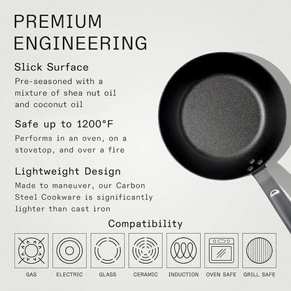 Made In Cookware - Seasoned 8" Blue Carbon Steel Frying Pan - (Like Cast Iron, but Better) - Professional Cookware - Crafted in Sweden - Induction Compatible