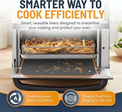 Toaster Oven Liners for Bottom of Oven (2 Pack) Reusable Non-Stick Heat Resistant Toaster Liners, Compatible with Ninja, Cuisinart, Emeril Lagasse & More, Toaster Mat, 12"x12" (Silver)