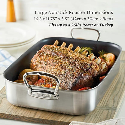 Hestan Provisions – 16.5" Classic Clad Nonstick Roasting Pan with Stainless Steel Rack
