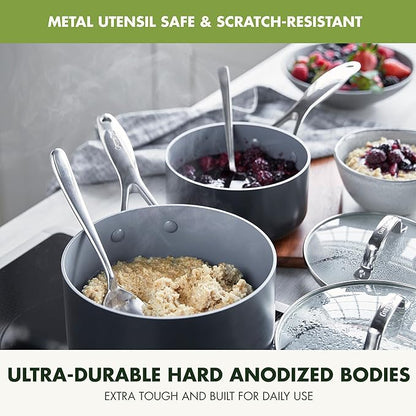 GreenPan 22 Piece Valencia Pro Ceramic Nonstick Cookware Set, PFAS-Free, Induction Ready, Hard Anodized Pots & Pans with Lids, Compatible on All Cooktops, Dishwasher & Oven Safe, Gray