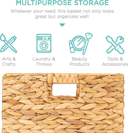 Best Choice Products 13x13in Pack of 5 Cube Storage Baskets, Water Hyacinth Multipurpose Collapsible Organizers, Handwoven Laundry Totes for Laundry, Living Room, Kids Room & Nursery - Natural