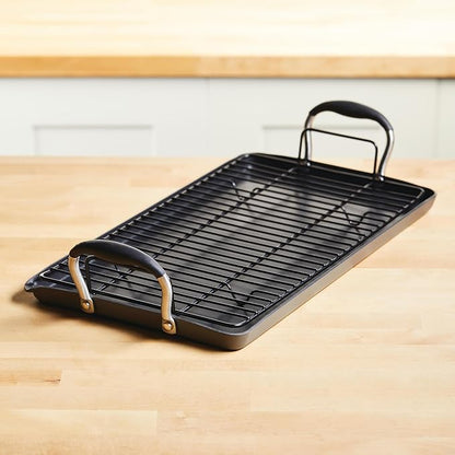 Anolon Advanced Home Hard Anodized Nonstick Double Burner Griddle, 10 Inch x 18 Inch, Onyx
