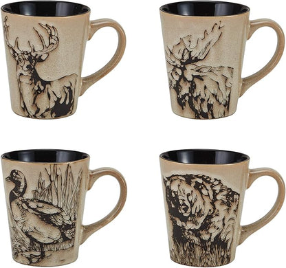 Mossy Oak Animal Print 16 Piece Dinnerware Set, Service for 4, Black and Beige