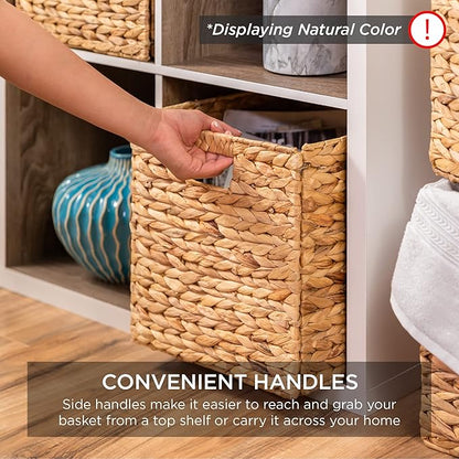 Best Choice Products 10.5x10.5in Pack of 5 Cube Storage Baskets, Water Hyacinth Multipurpose Collapsible Organizers, Handwoven Laundry Totes for Laundry, Living Room, Kids Room & Nursery - Brown