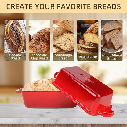 9x5 Enameled Cast Iron Loaf Pan with Lid - 2 in 1 Homemade Sourdough Bread Baking Pan