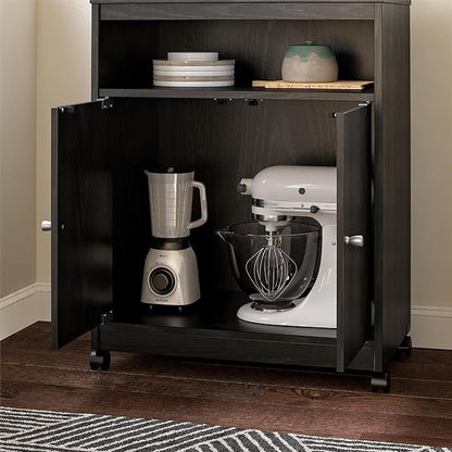 Ameriwood Home Landry Microwave Cart, Black Oak