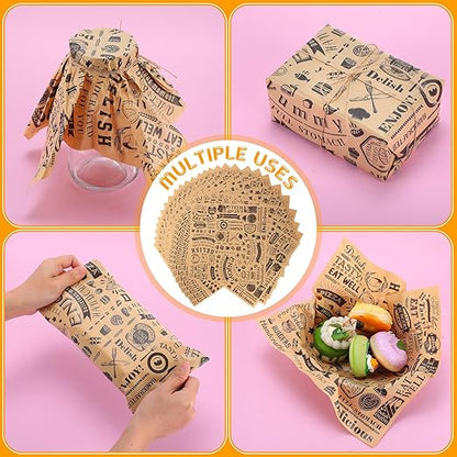 2400 Pcs 12 x 12 Inch Deli Wax Paper Sheets Grease Resistant Tray Basket Liners Newsprint Paper Water and Grease Proof Sandwich Wrapping Square Hot Dog Wrappers for Food Baking (Brown)