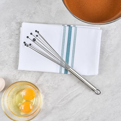 Restaurantware-German Standard 10.6 Inch Ball Whisks, 6 Kitchen Whisks With Silicone Balls - Ergonomic Handle, Dishwashable, Stainless Steel Manual Egg Beater, Durable, For Whisking, Stirring, Mixing