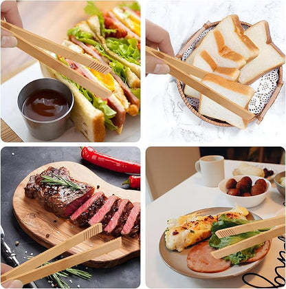 2 Pieces Natural Bamboo Toaster Tongs,9.8-Inch Long Bamboo Toast Tongs with Anti-slip Design,Heat-Resistant Tongs for Cooking and Serving
