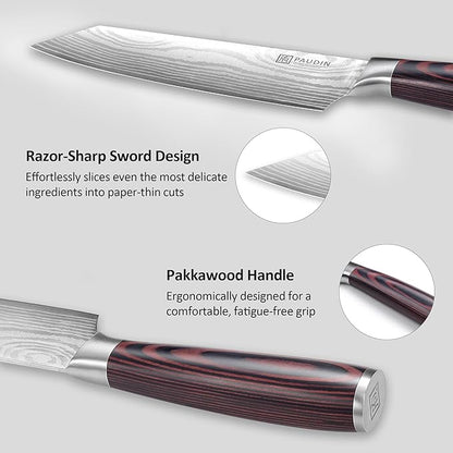 PAUDIN Chef Knife, Sharp High Carbon Stainless Steel Kitchen Knife with Sheath, 8 Inch Professional Santoku knives with Ergonomic Pakkawood Handle, Japanese Chopping Knifes Premium Gift Box