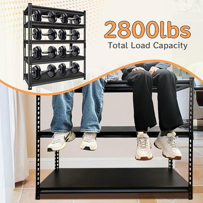 Adjustable Shelving Units and Storage, 48”W Garage Shelving Heavy Duty,2800LBS Loads 5-Tier Garage Storage Shelves, Metal Shelves for Living Room,Pantry,48”W×24”D×78”W,Black