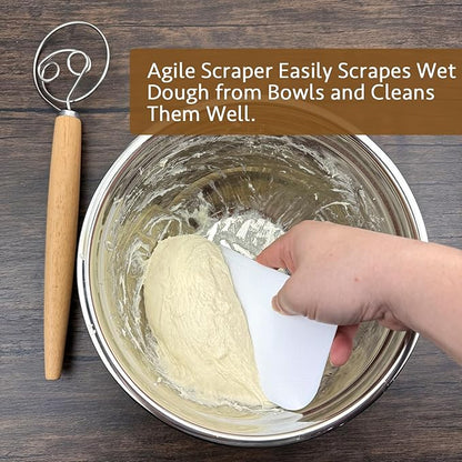 CAMKYDE 13-Inch Danish Dough Whisk and Scraper, Wooden Danish Whisks for Dough with 18/8 Stainless Steel Dough Hook, Sturdiness Dutch Bread Whisk for Sourdough, Pizza, Pastry, Cake Batter