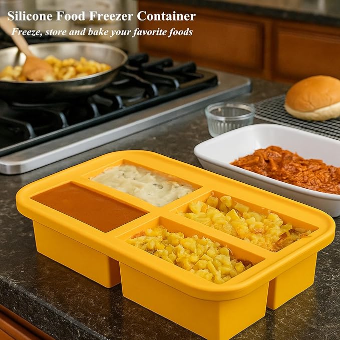 Bangp 1-Cup Silicone Freezer Trays with Lid,2 Pack,Easy-Release Silicone Freezing Tray for Soup Ice Cubes,Soup Freezer Molds,Freeze & Store Broth,Sauce,Leftovers - Makes 8 Perfect 1 Cup Portions