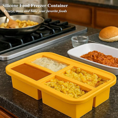 Bangp 1-Cup Silicone Freezer Trays with Lid,2 Pack,Easy-Release Silicone Freezing Tray for Soup Ice Cubes,Soup Freezer Molds,Freeze & Store Broth,Sauce,Leftovers - Makes 8 Perfect 1 Cup Portions