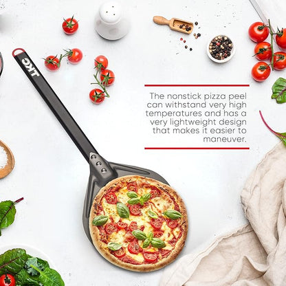 TKC 8" Perforated Pizza Peel - Professional Aluminum Pizza Turning peel - Long Handle Metal Pizza Spatula for Indoor and Outdoor - Lightweight Non-Stick Pizza Turner - Pizza Oven Accessories