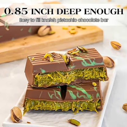1 Pc Chocolate Bar Mold Deep Dubai 0.85 Inch Stuffed Large Chocolate Molds Silicone Break Apart Thick Silicone Molds for Candy Bar, With 100 Pcs Wrappers and 1 Pc Scrapers Set (8 Snap）