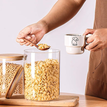 Glass Flour Storage Containers with Lids, Glass Jars with Bamboo Lids, Large Food Storage Jar, Sugar, Pantry Storage Container for Pasta Rice Flour Oats Nuts Tea Spice (Round 27oz+54oz+100oz)