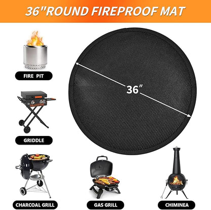36" Round Fire Pit Mat for Solo Stove Bonfire, Fireproof Mats for Under Reusable Oil-Proof Waterproof BBQ Pad for Deck Patio Grass Outdoor Indoor Grill Solo Stove Accessories