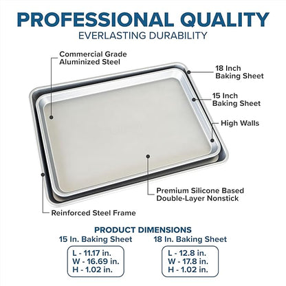 Viking 2-Piece Nonstick Baking Sheet Set, 15.5" & 17", Silver