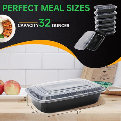 Meal Prep Container, 90 Pack 32 oz Food Storage Containers with Lids, Disposable Bento Box Reusable Plastic Lunch Box, BPA Free Take-Out Box Microwave Dishwasher Freezer Safe