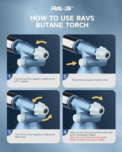 RAVS Dual Flame Butane Torch Lighter, Professional Kitchen Torch with 20G Large Capacity, Adjustable Flame, Blue Cooking Torch for Creme Brulee, BBQ, Baking, Gifts for Women (Butane Gas Not Included)