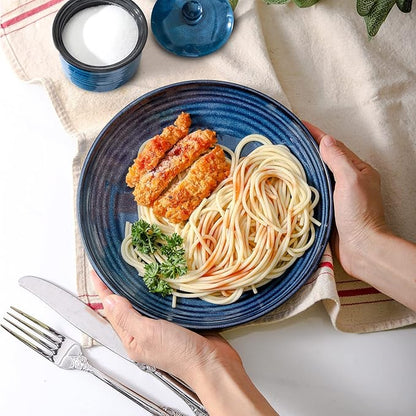 HASENSE Ceramic Pasta Bowls Set of 4, 32 Ounce Salad Serving Bowls for Kitchen, 8.7 inch Large Shallow Bowls for Pasta Salad Dinner Soup, Microwave Dishwasher Safe, Blue