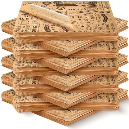 1400 Pcs 12 x 12 Inch Deli Wax Paper Sheets Grease Resistant Tray Basket Liners Newsprint Paper Water and Grease Proof Sandwich Wrapping Square Hot Dog Wrappers for Food Baking (Brown)