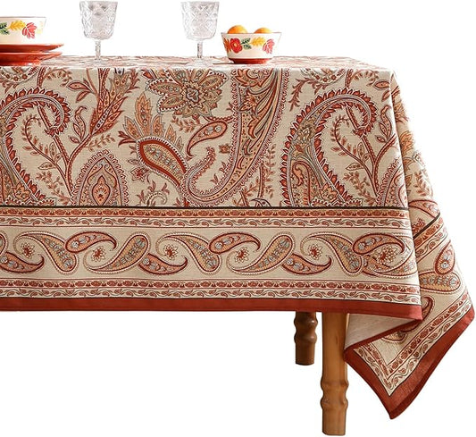 ISAENNE Designer French Red Extra Long Tablecloth Rectangle,Linen Table Cloth with Cashew Pattern,Stain Proof Decor Tablecloths for Dining Thanksgiving Kitchen Christmas,67"*118"-Chauffrey D