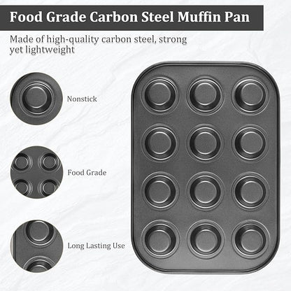 Mini Muffin Pan 2-Pack, Premium Small Cupcake Pans, Carbon Steel 12-Cup Muffin Tin, Versatile Non-Stick Bakeware