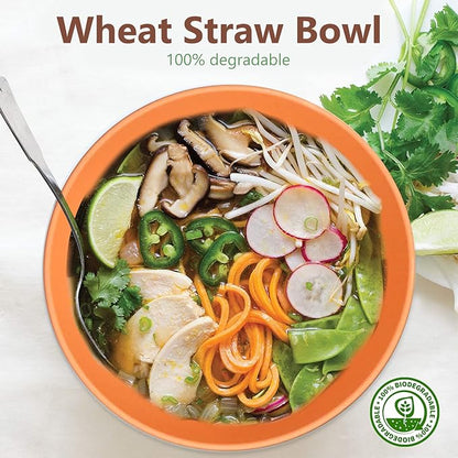 Homienly Wheat Straw Bowls Set, Unbreakable & Lightweight Microwave Safe Bowls for Soup, Cereal, Salad, 8-Piece Vibrant Soup Bowls for Kitchen, Family, Party, Picnic, Dishwasher Safe, 26 OZ(Orange)
