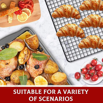 Baking Sheet with Rack Set - 3 Baking Sheets + 3 Cooling Racks, Carbon Steel Cookie Sheets & Cooling Racks in Multiple Sizes, Thickened & Warp-Resistant, Dishwasher Safe