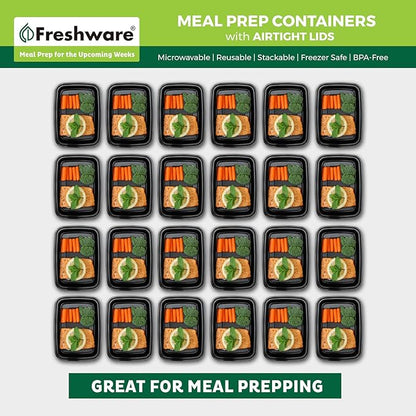Freshware Meal Prep Containers [150 Pack] 1 Compartment with Lids, Food Storage Containers, Bento Box, BPA Free, Stackable, Microwave/Dishwasher/Freezer Safe (16 oz),Black