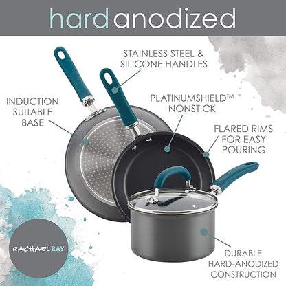 Rachael Ray Create Delicious Deep Hard Anodized Nonstick Frying Pan / Fry Pan / Hard Anodized Skillet - 10.25 Inch, Gray