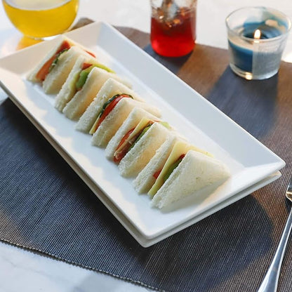 Sweese Porcelain Serving Tray, 12 Inch Rectangle Plates for Sushi, Meat, Desserts, Cakes, White Serving Platter for Restaurant, Banquet, Party, Microwave Oven Dishwasher Safe, Stackable, Set of 4