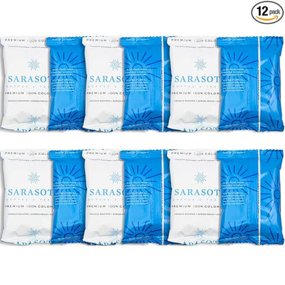 Sarasota Coffee Ground Packets | Gourmet Colombian Medium Roast Ground Coffee Packs | Columbian | Low Acid Mold Free Individual Single Pot Pouches for 12 Cup Coffee Maker | 2 Ounce Bags, 12 Count