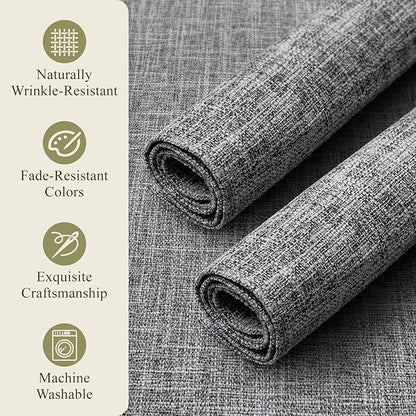 KXN Placemats Set of 8, Dual-Layer Thickened Faux Linen Table Mats, Heat Resistant & Wrinkle-Free, Machine Washable Cloth Place Mats for Kitchen Dining Indoor Outdoor (Light Grey)