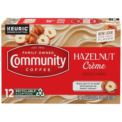 Community Coffee Hazelnut Creme Flavored 12 Count Keurig K-Cup Coffee Pods, Medium Roast, 12 Count (Pack of 1)