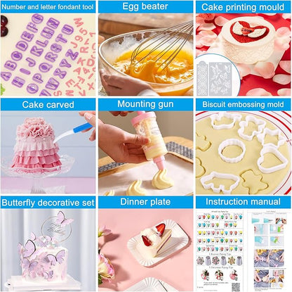 Cake Decorating Kit, 730 Pcs Cake Pop Kit Cake Decorating Supplies with Cake Carrier Holder Springform Pan Sets Toolbox Organizer Turntable Piping Bags Tips Chocolate Molds for Beginner Professional