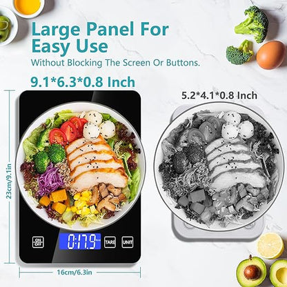 Food Scale, Digital Kitchen Scale 22lb/10kg Steel and Tempered Glass with 1g/0.1oz Precision, Tare & 10 Units, LCD Display for Baking, Cooking, Meal Prep, Coffee, Postage Black