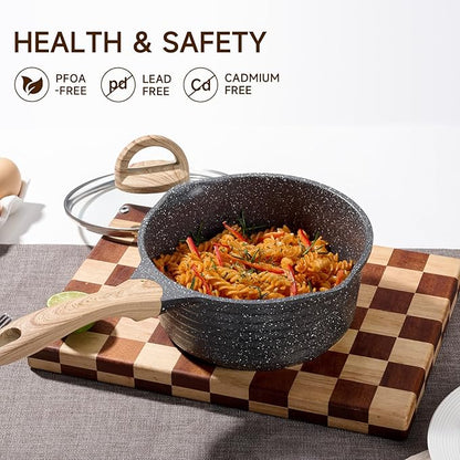 JEETEE 2 Quart Sauce Pan with Lid, Non Stick Small Pot with Coating, Masterclass Cookware Sauce Pot for Cooking, PFOA/PFOS Free