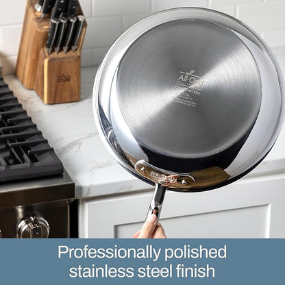 All-Clad D3 3-Ply Stainless Steel Fry Pan 12 Inch Induction Oven Broiler Safe 600F Pots and Pans, Cookware Silver