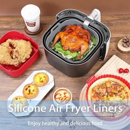 Air Fryer Silicone Liners, Pot 2 Pcs Reusable Non-Stick Air Fryer Basket Bowl Fit 3-6QT Air fryer Baking Replacement of Flammable Parchment Paper(Square, 7.5 Inch)