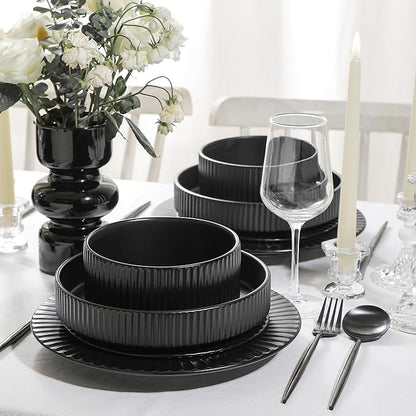 Christian Siriano Lusso 32-Piece Dinnerware Set Stoneware, Black