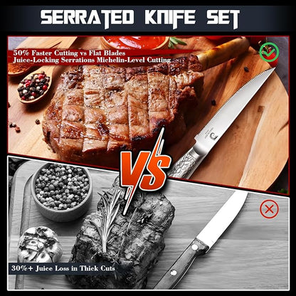 DRAGON RIOT Steak Knives Set of 2，Japanese Stainless Steel Steaks Knife With Serrated Edge Dinner Knife Diswasher Safe Steak Knives with Box